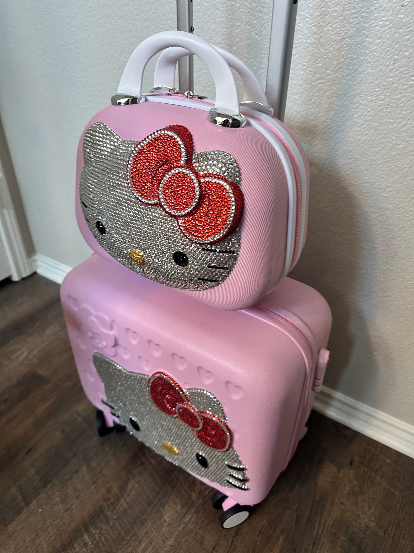 Hello Kitty 2 Piece Luggage Set- Rhinestone Blinged with lock