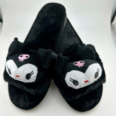 Kuromi Black Slipper Sandals- Fuzzy Plush